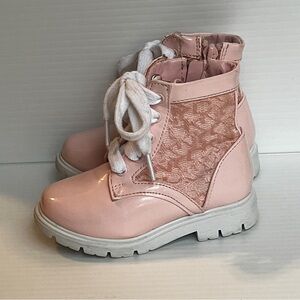 DKNY Girls Sia Jacquard Blush Pink Toddler Patent Biker Moto Boot Size 5